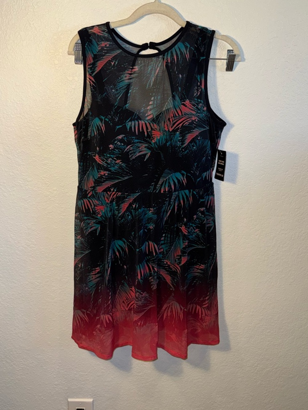 Torrid Lightly Lined Mid Coverage Mesh Palm Print One Piece Swimsuit Dress 1 NEW